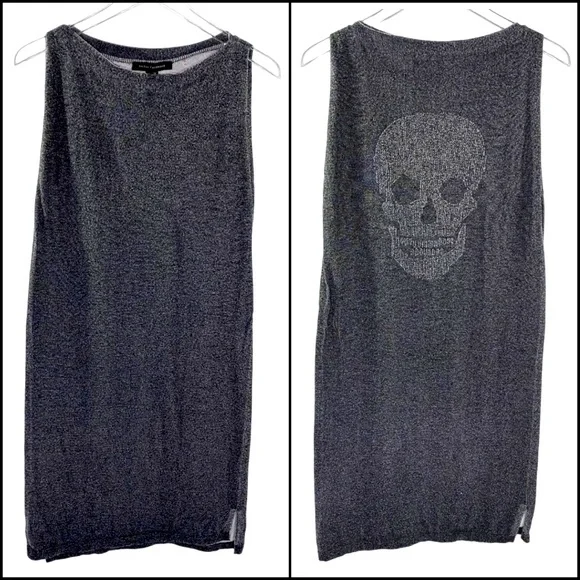 Skull Cashmere Graphic Thick Knit Heavyweight Muscle Tee Tank Top - Picture 2 of 9